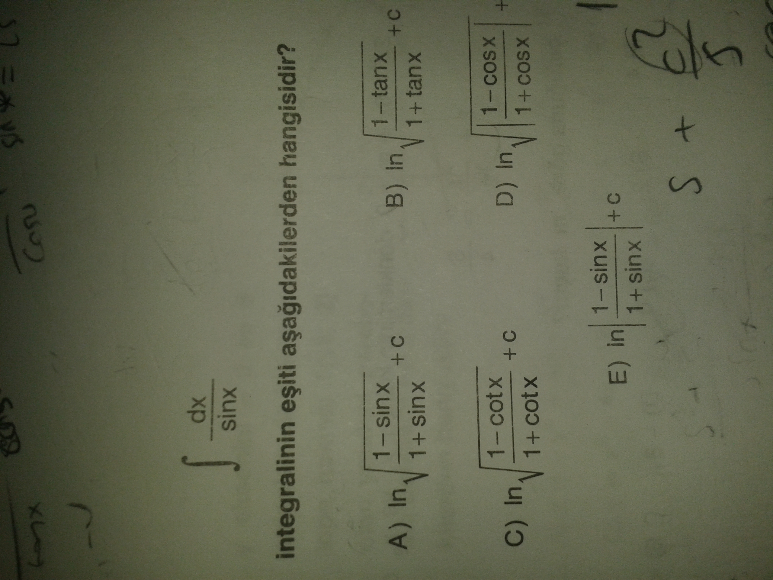 Integral (1/sinx)