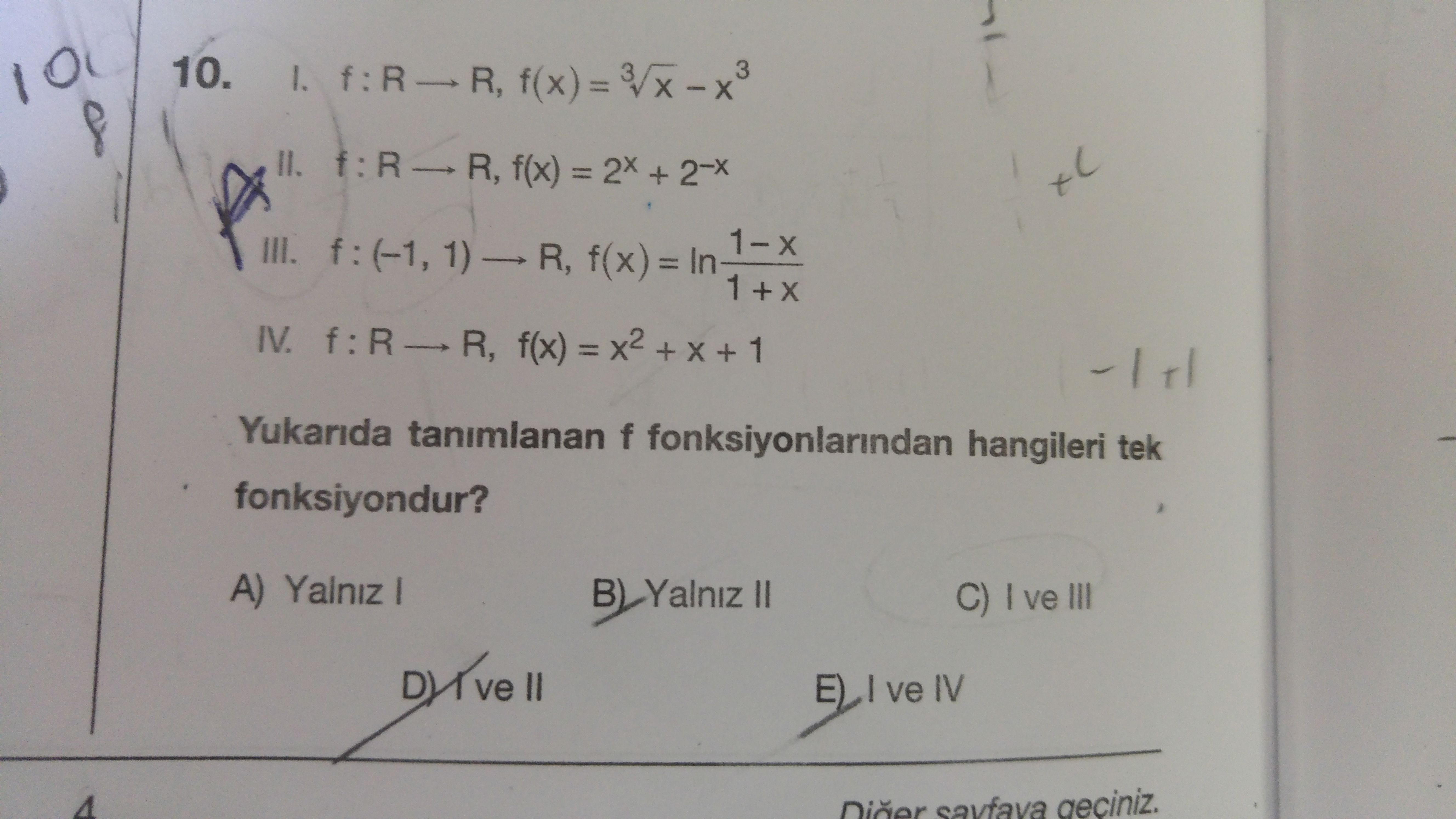 Tek çift fonksiyon cevap a